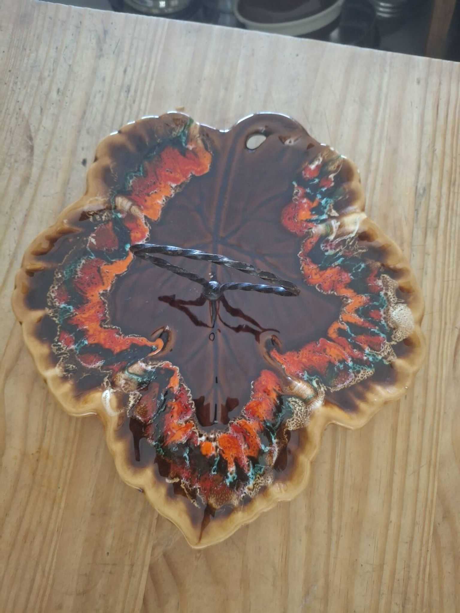 Vintage Vallauris ceramic plate - vine leaf