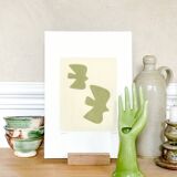 Painting on paper - Birds - Sage green - Signed EAwy