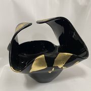 Black Murano-Style Art Glass Centerpiece Bowl with Gold Leaf Accents