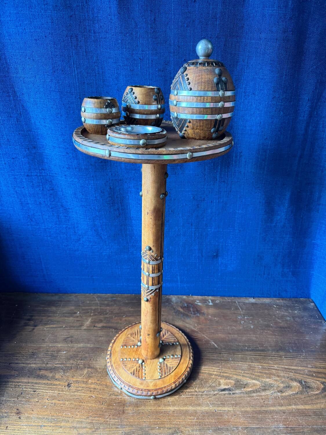 Rare Art Deco smoking table with accessories by J. Pérard