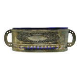 Jardinière Art Nouveau, en laiton argenté, verre cobalt, Royaume-Uni, années 1960.