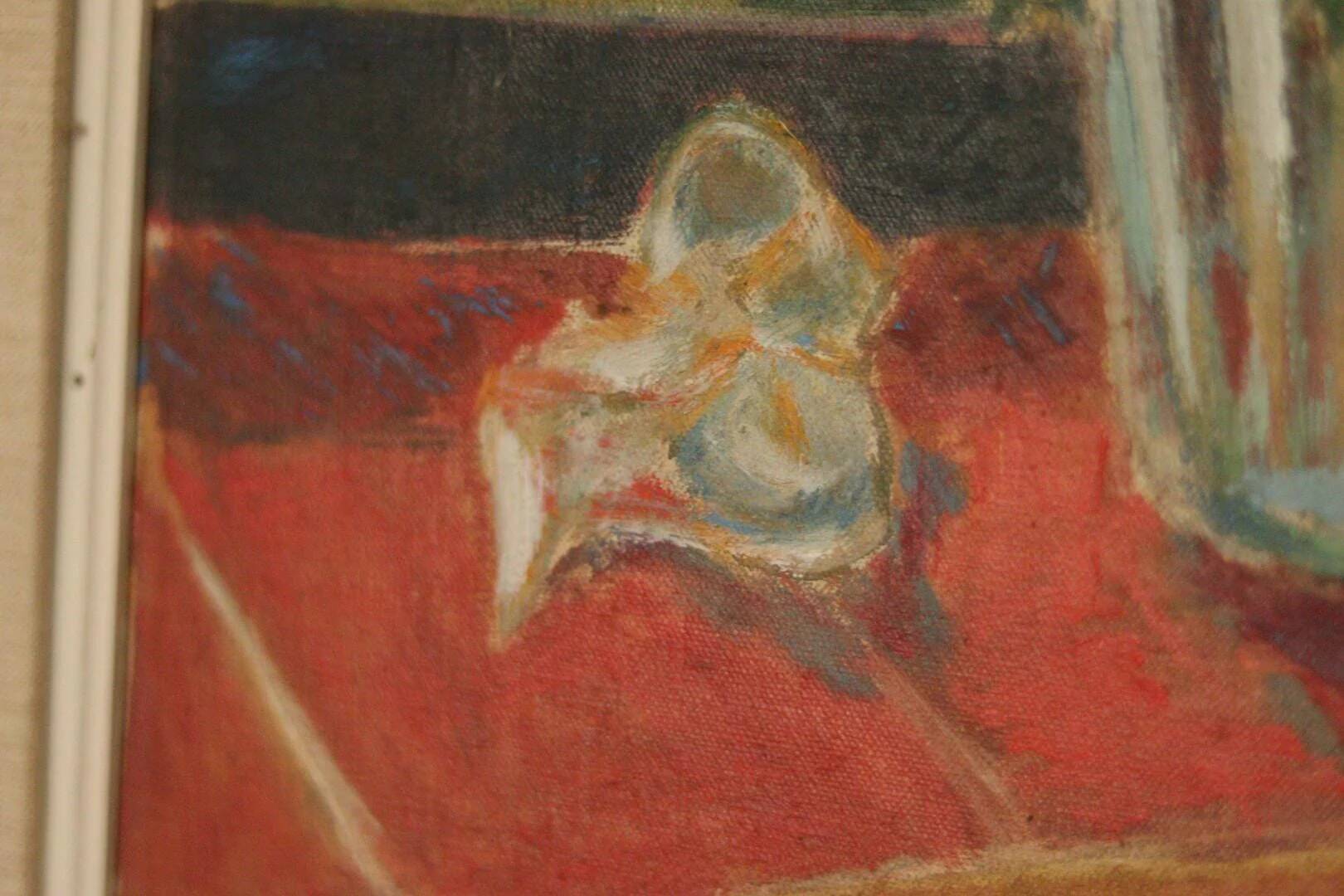 Huile sur masonite suédoise du milieu du siècle « Nature morte » – datée de 1953