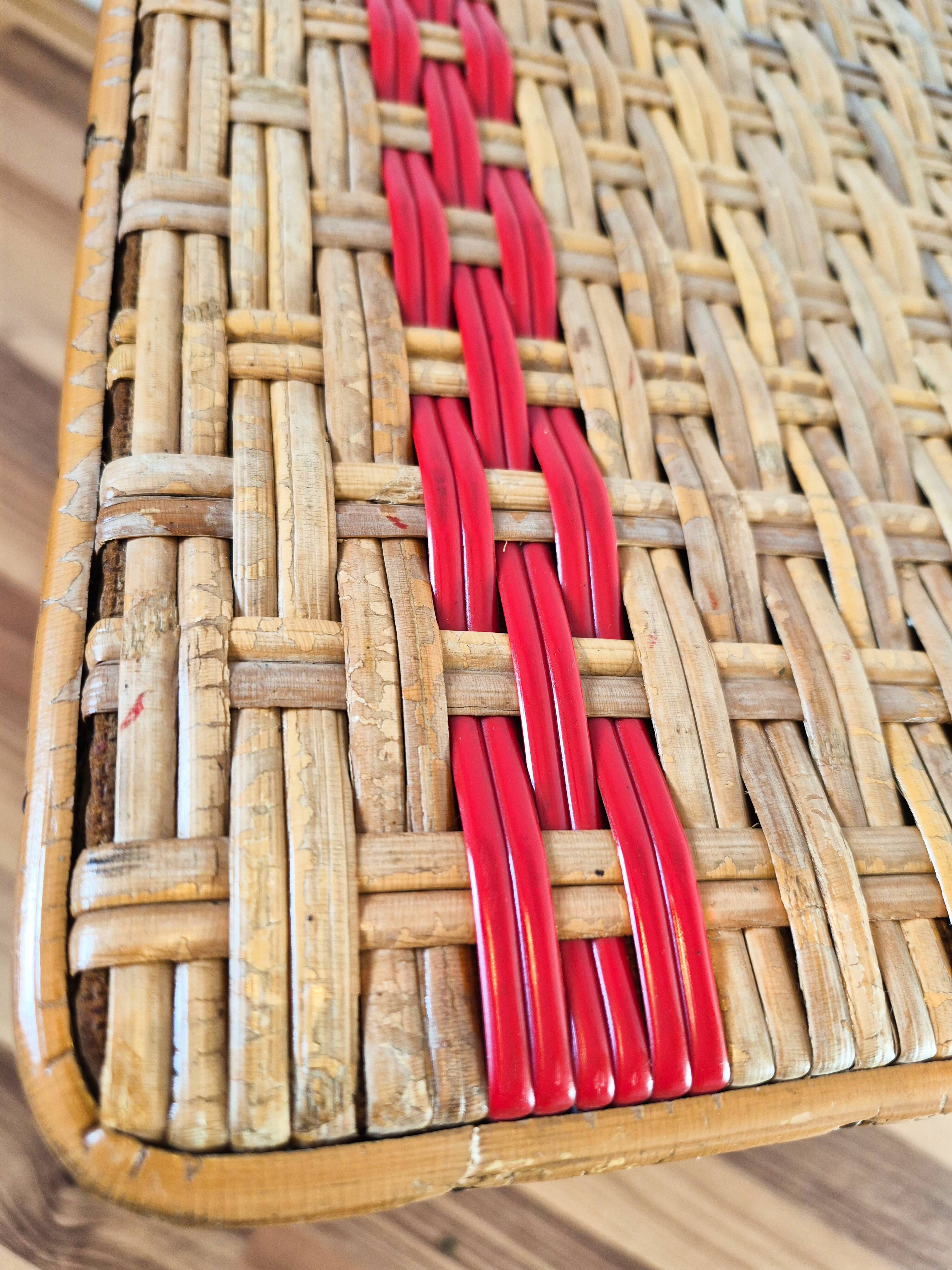 Rectangular rattan table for children, French vintage, side table.