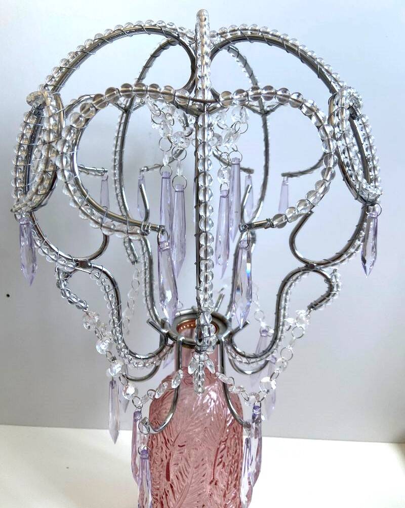 Abat-jour chapeau lustre suspension plafonnier lampe déco de perles et pampilles