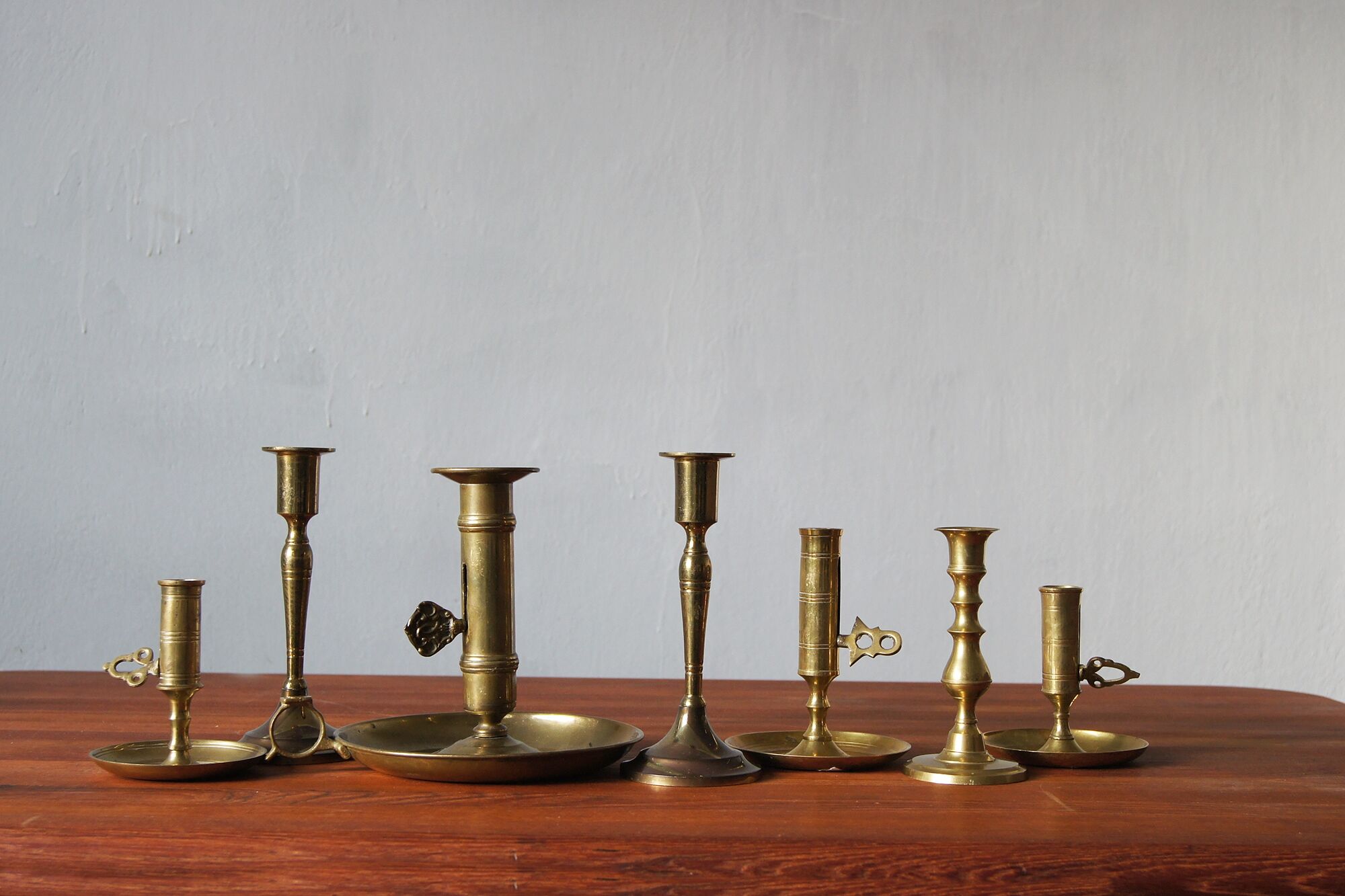 Vintage Brass Candlesticks, 1960s, Set of 7