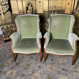Pair of English armchairs green velvet