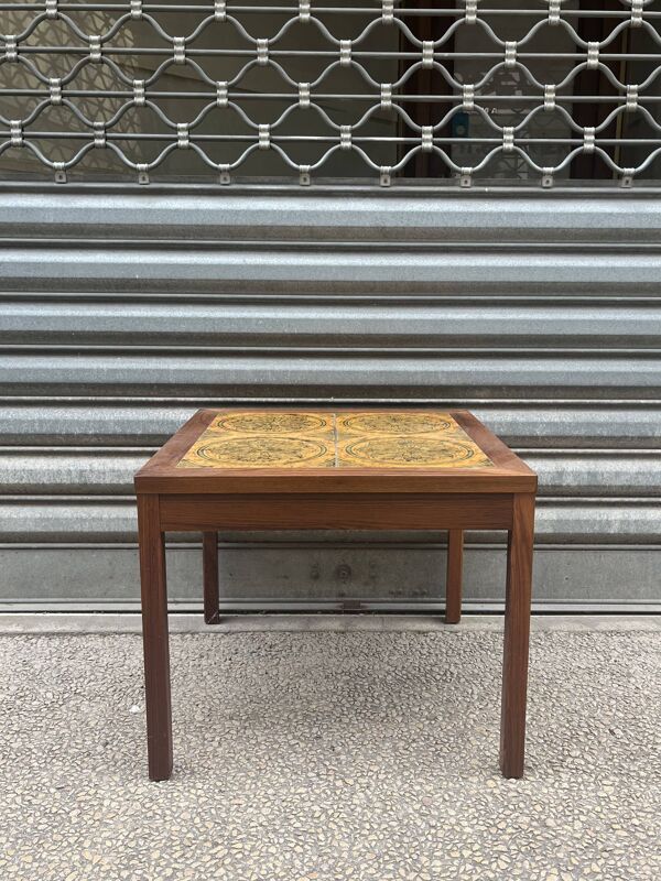 Table basse carrée en palissandre et carreaux