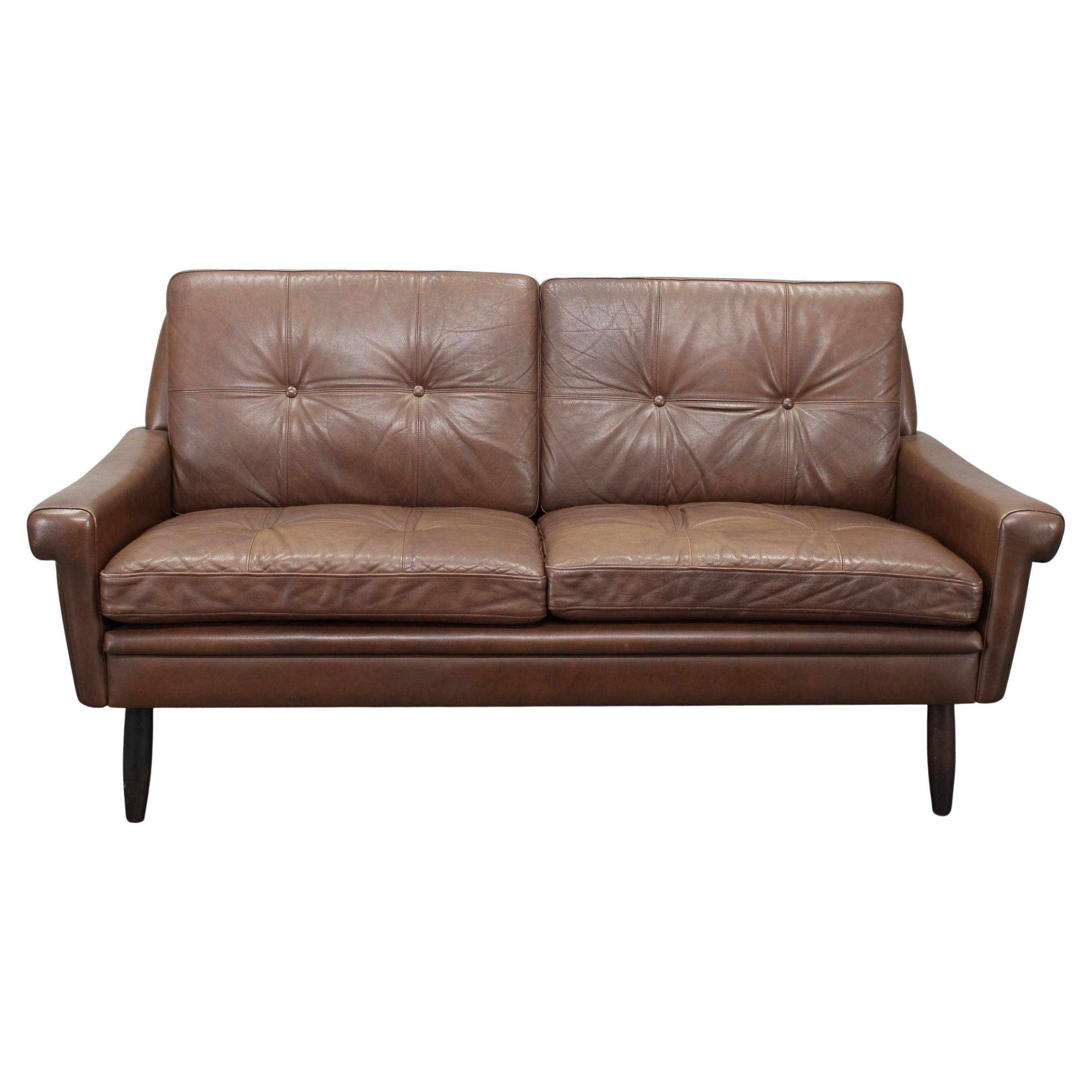 Mid-century Danish two-seat leather sofa by Svend Skipper, 1960s