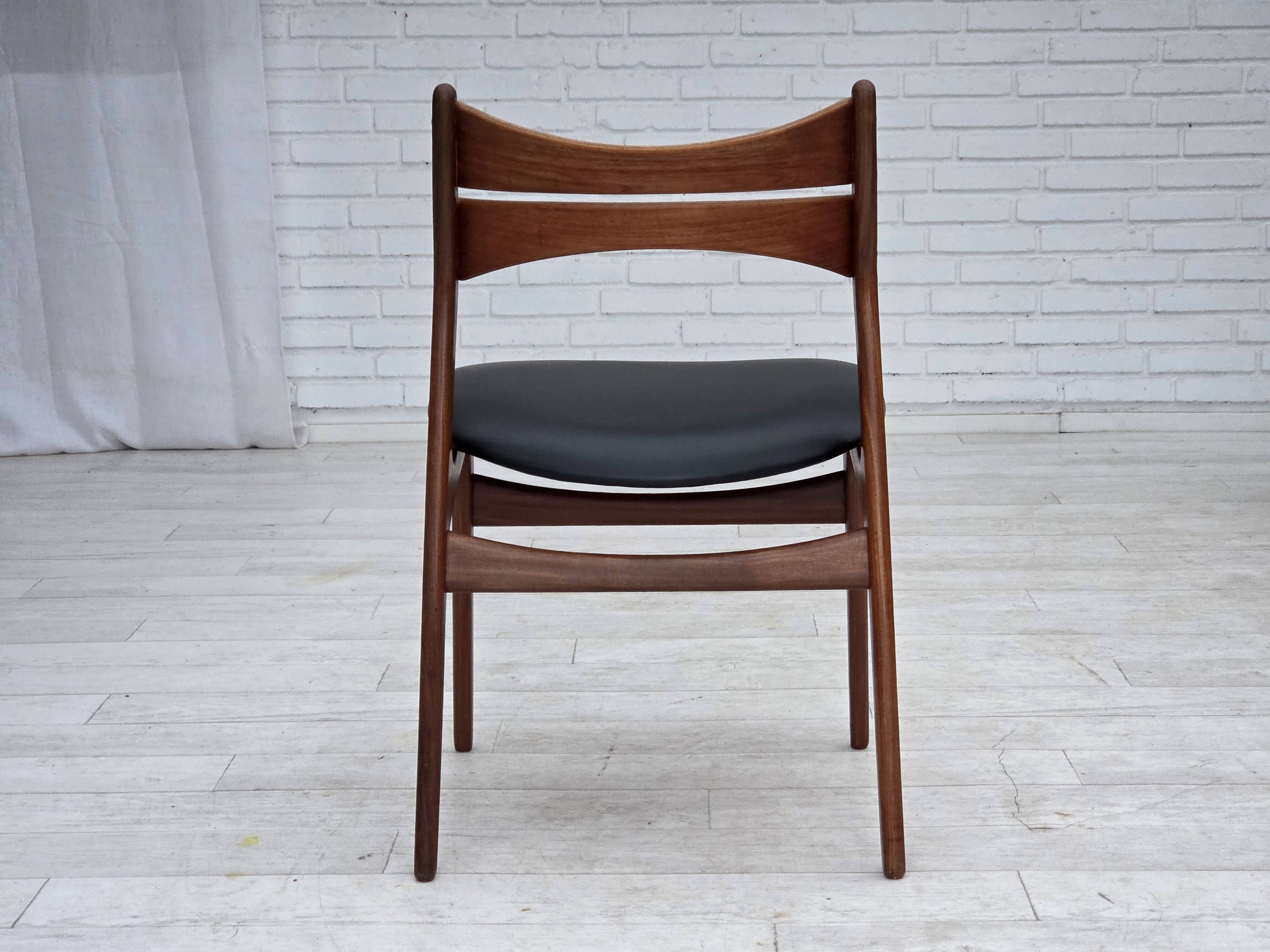 1960s, set of 4 reupholstered Danish dining chairs, design by Erik Buck.