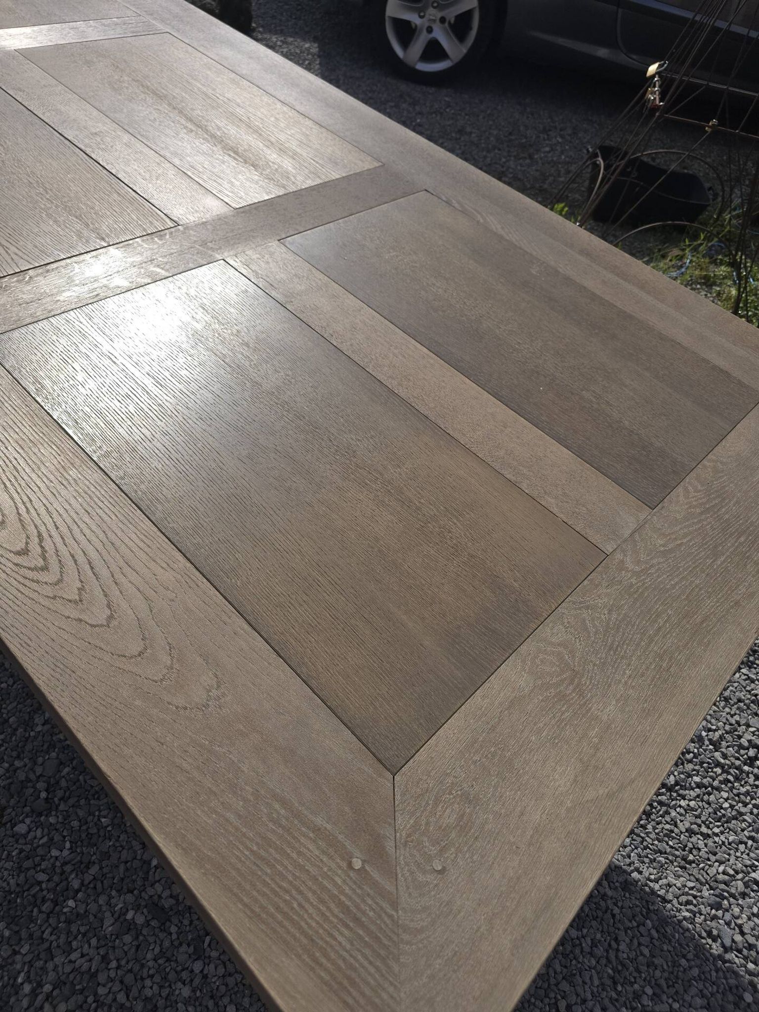Table de ferme en chêne patiné gris