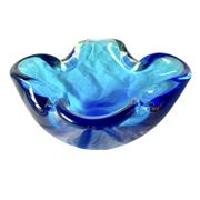 Cendrier vintage en verre soufflé bleu