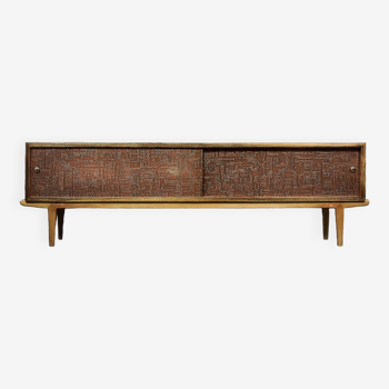 Mid-Century Scandinavian Modern Birch Sideboard with Copper Relief on the Front, 1960s