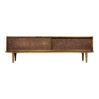 Mid-Century Scandinavian Modern Birch Sideboard with Copper Relief on the Front, 1960s