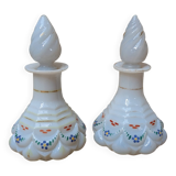 Set of 2 antique opaline crystal carafe perfume bottles