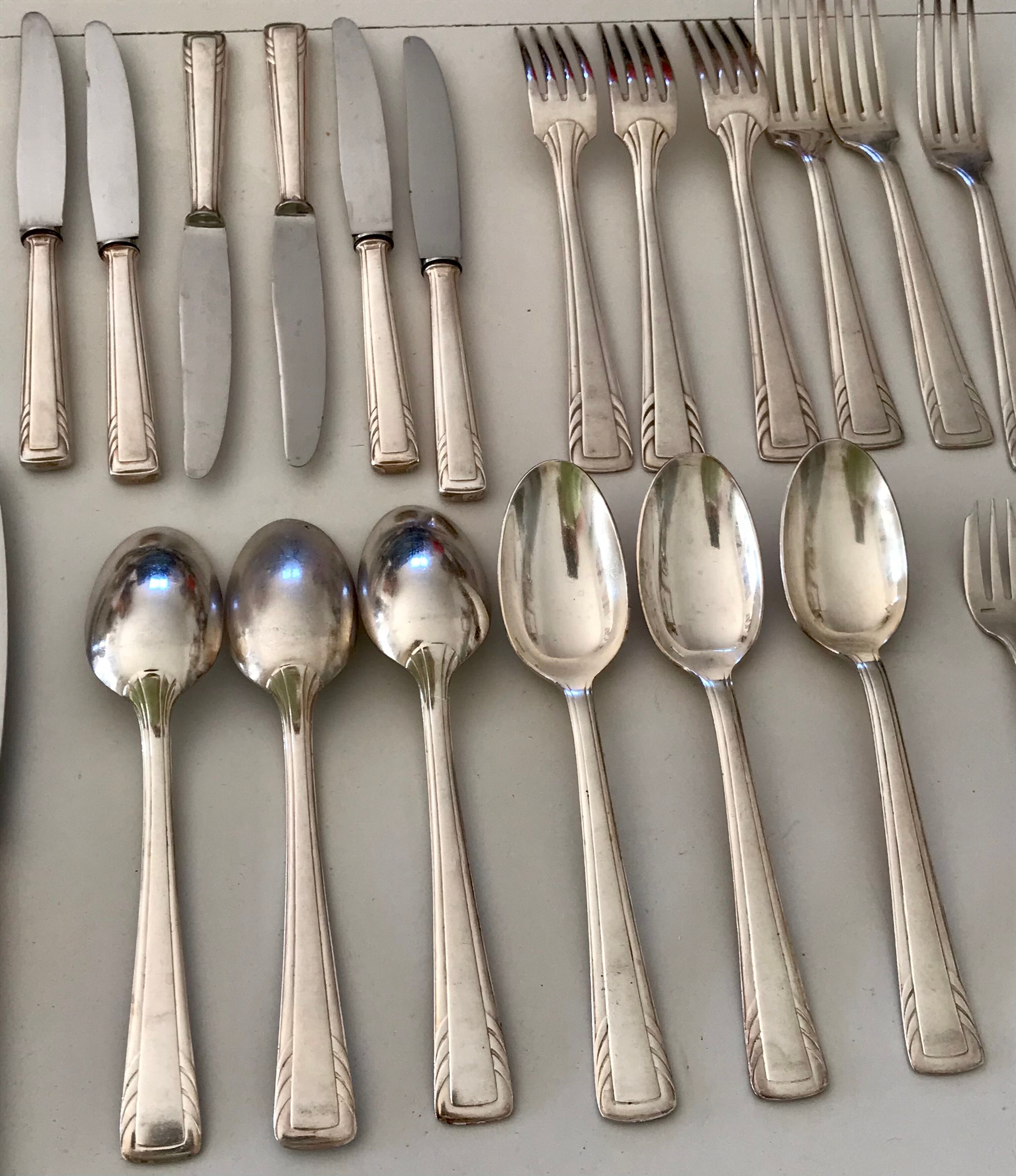 Silver metal art deco cutlery set J.Perrin