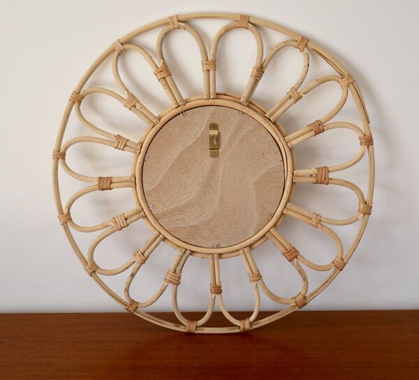 Miroir soleil en rotin et bambou vintage