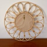 Vintage rattan and bamboo sun mirror