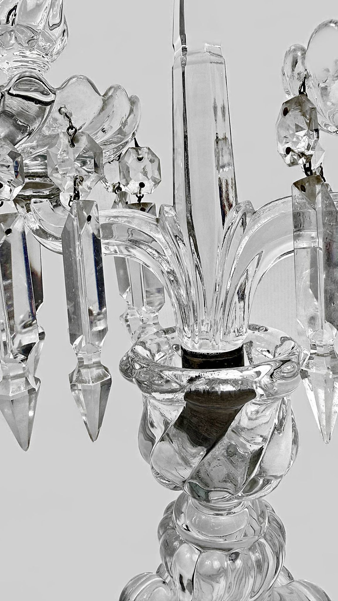 Baccarat, pair of two-light candelabra, Bambou Tors model.