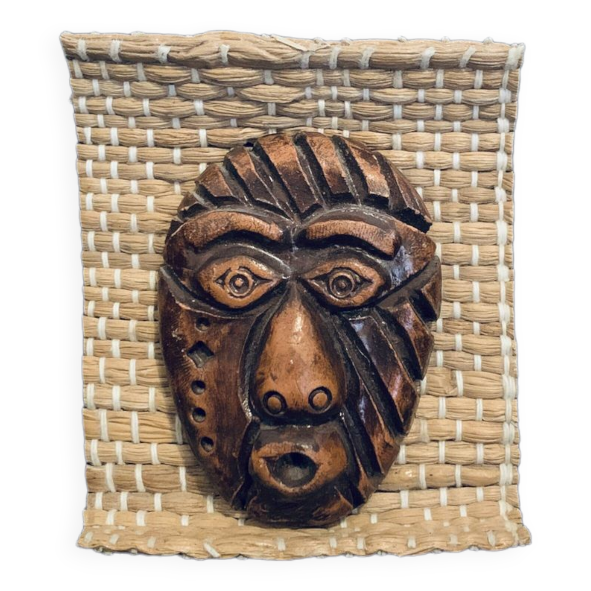 Masque cuba Tainos en terre cuite 13cm cubain ancien vintage sur tissage