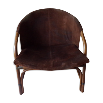 Bamboo and leather armchair
