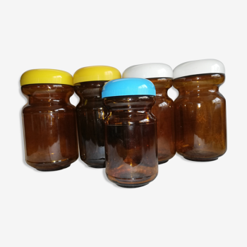 Set of 5 vintage amber jars