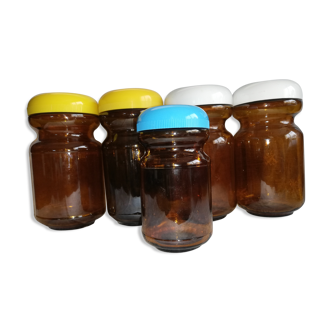 Set of 5 vintage amber jars