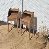 Paire de chevet / tables de nuit anciennes en bois massif brut - tiroir