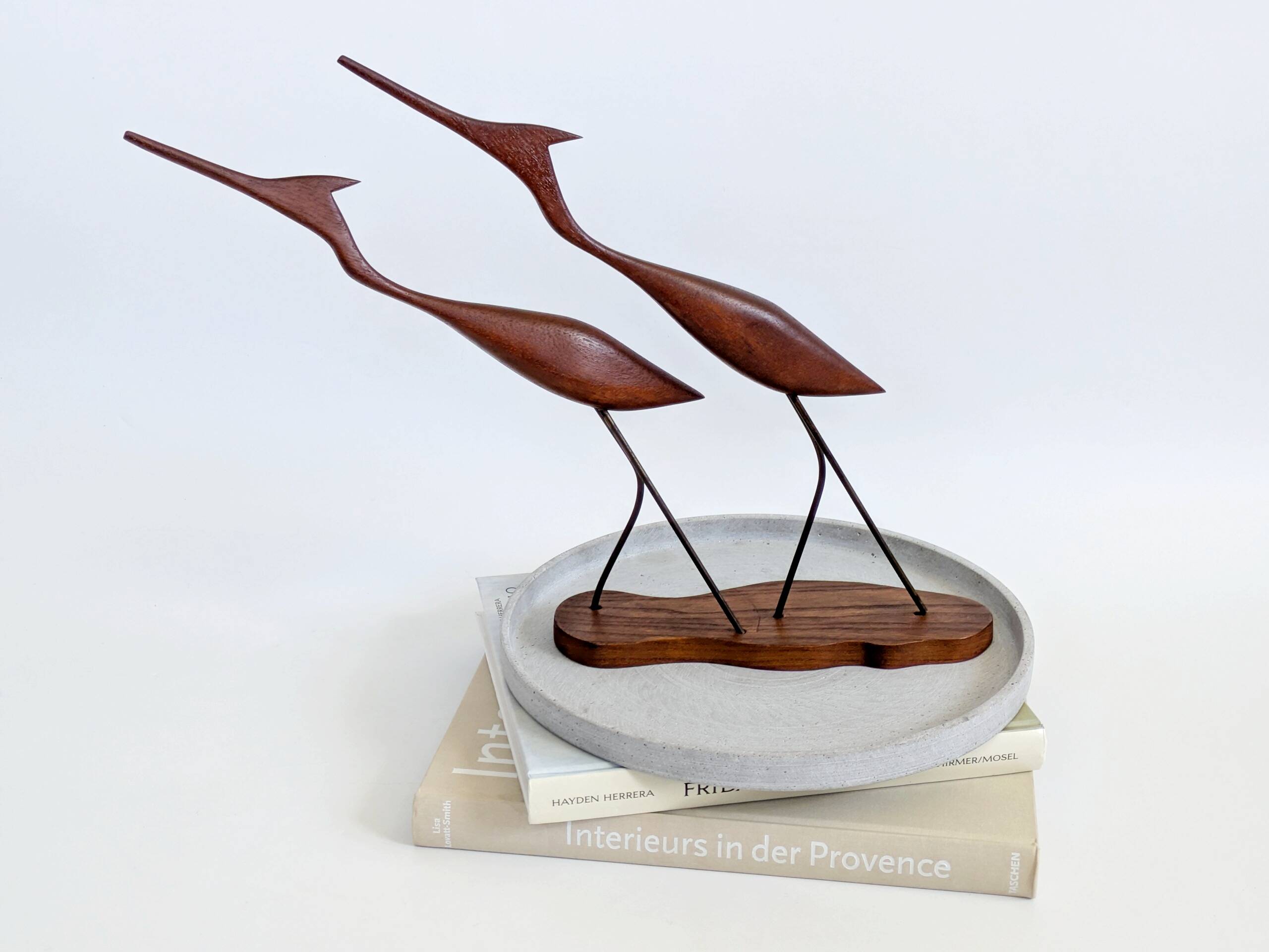 Scandinavian modernist sculpture cranes in teak.