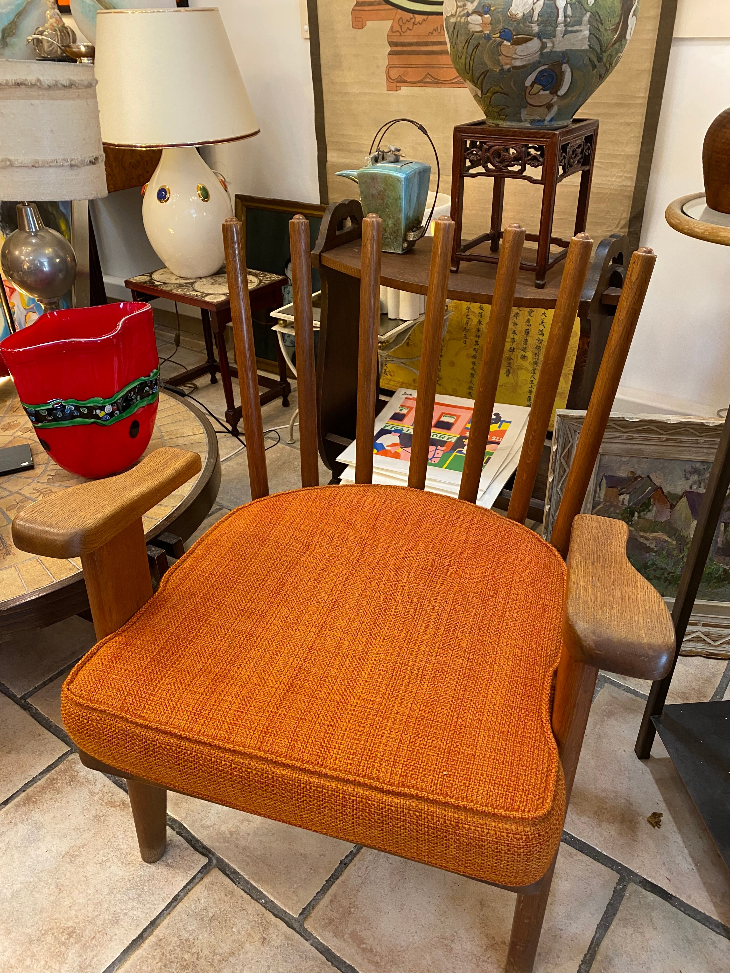 Wooden armchair Guillerme and Chambron 1960