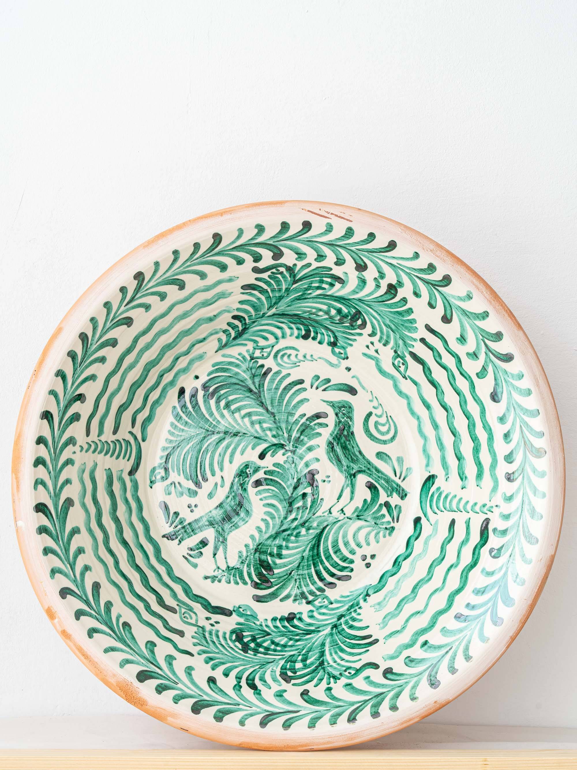 Spanish Revival Lebrillo Ceramic Bowl, Hand-Painted Granada Pottery, Bird