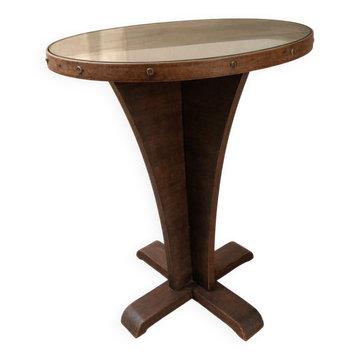 Guéridon rond vintage en bois – Pied sculptural – Style Art Déco
