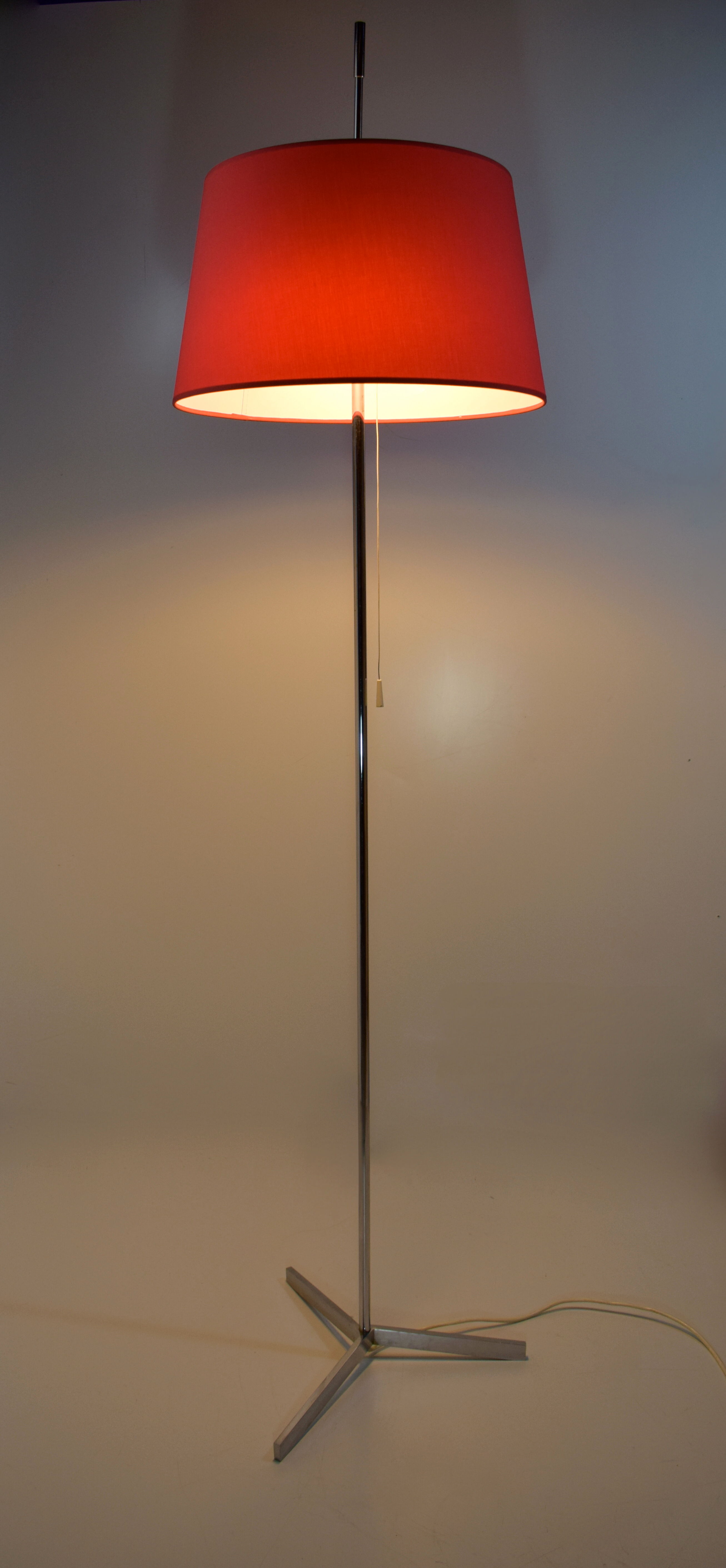 1960 chrome lamppost and red lampshade, double lighting