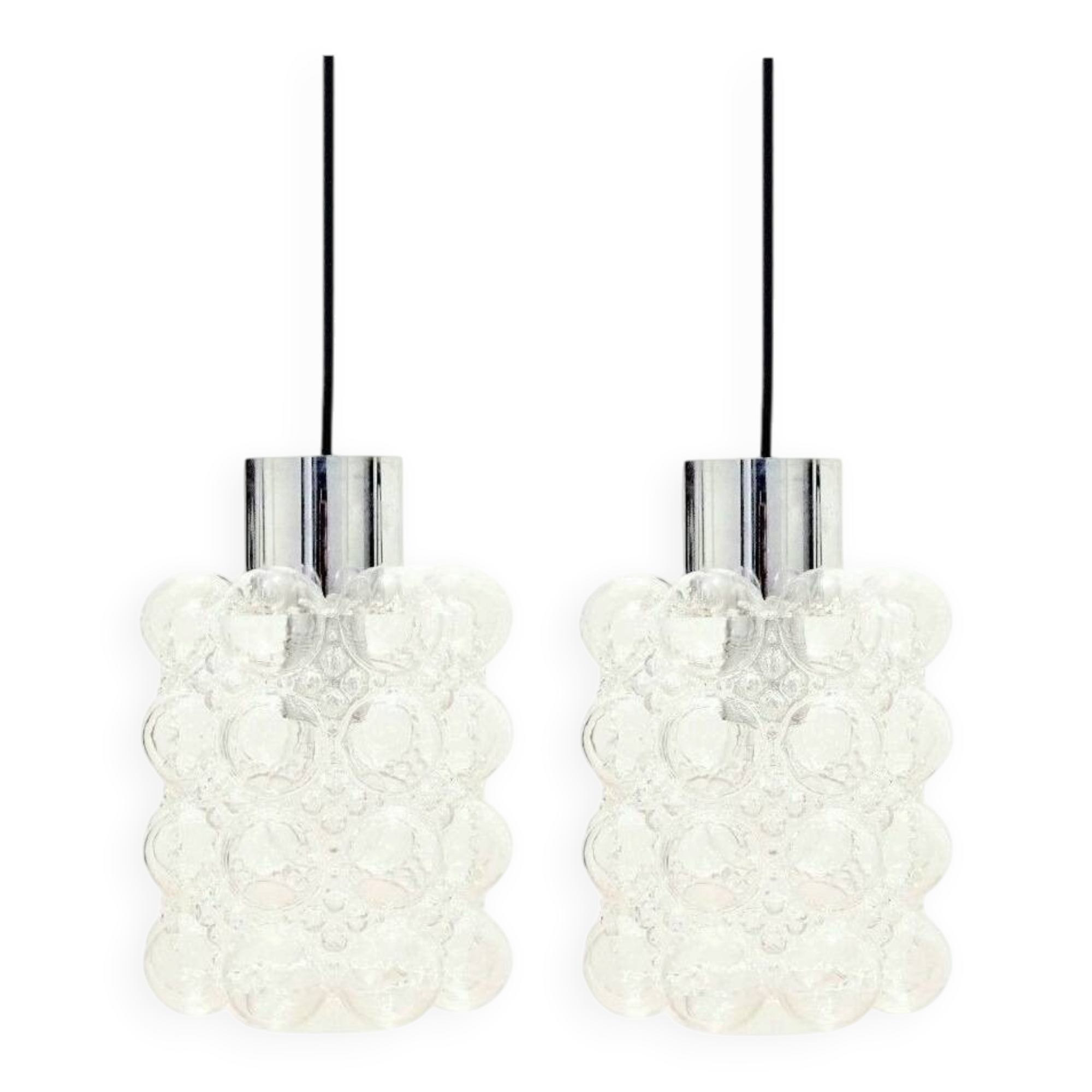 Pair of Bubble Glass Pendant Lights by Helena Tynell for Limburg, 1960s