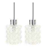 Pair of Bubble Glass Pendant Lights by Helena Tynell for Limburg, 1960s