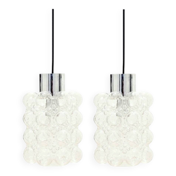 Pair of Bubble Glass Pendant Lights by Helena Tynell for Limburg, 1960s