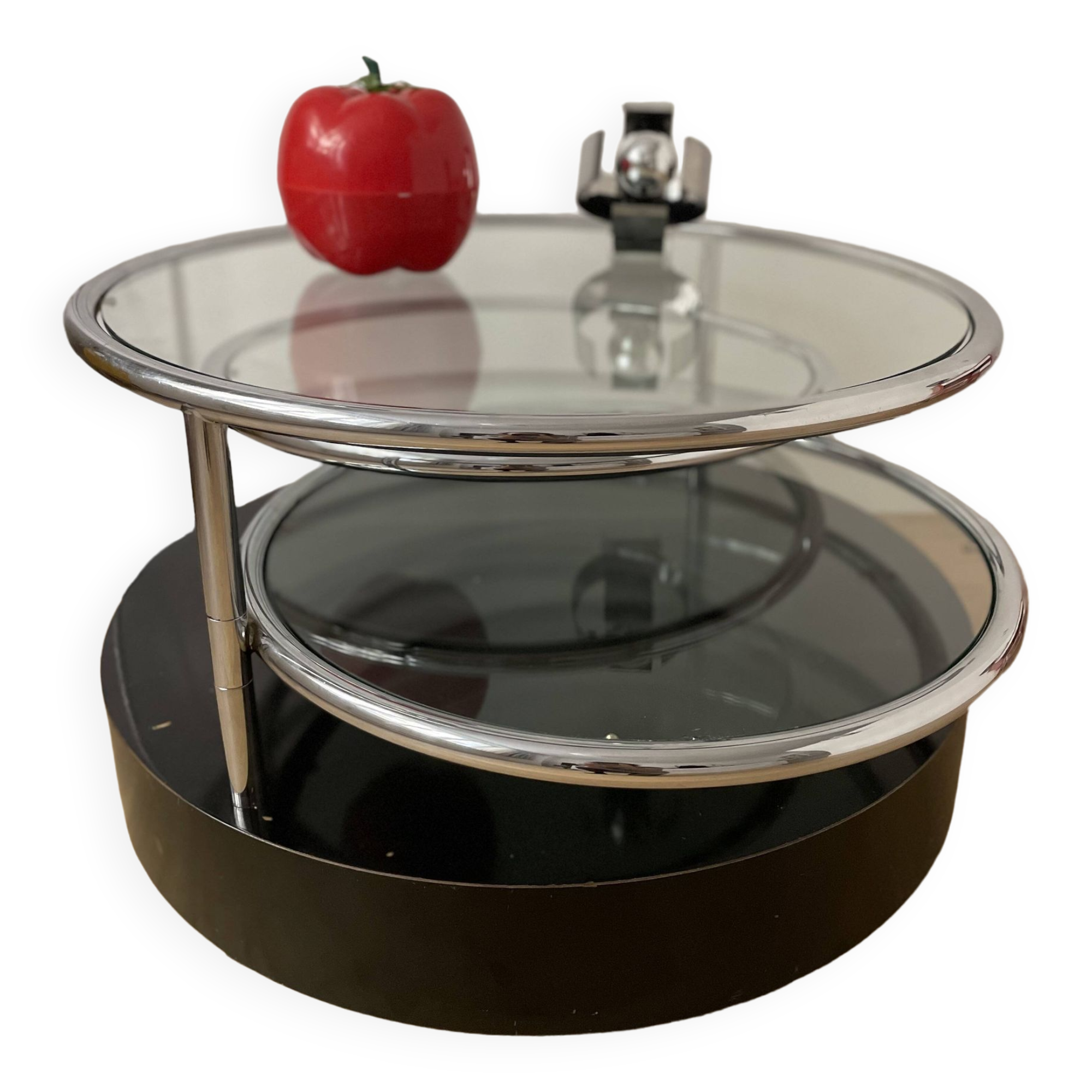 Vintage circular coffee table with triple top - 1980s