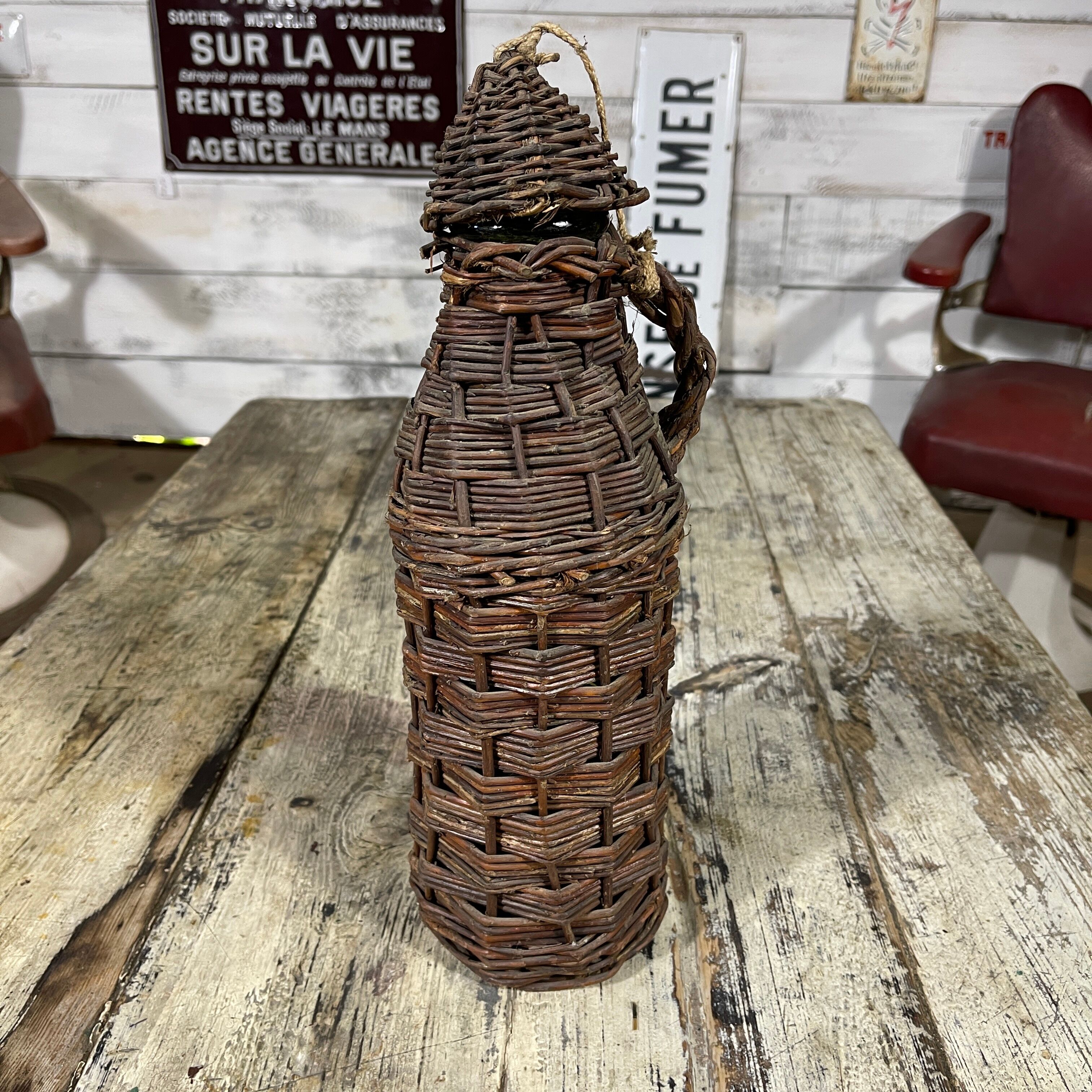 Green wicker bottle