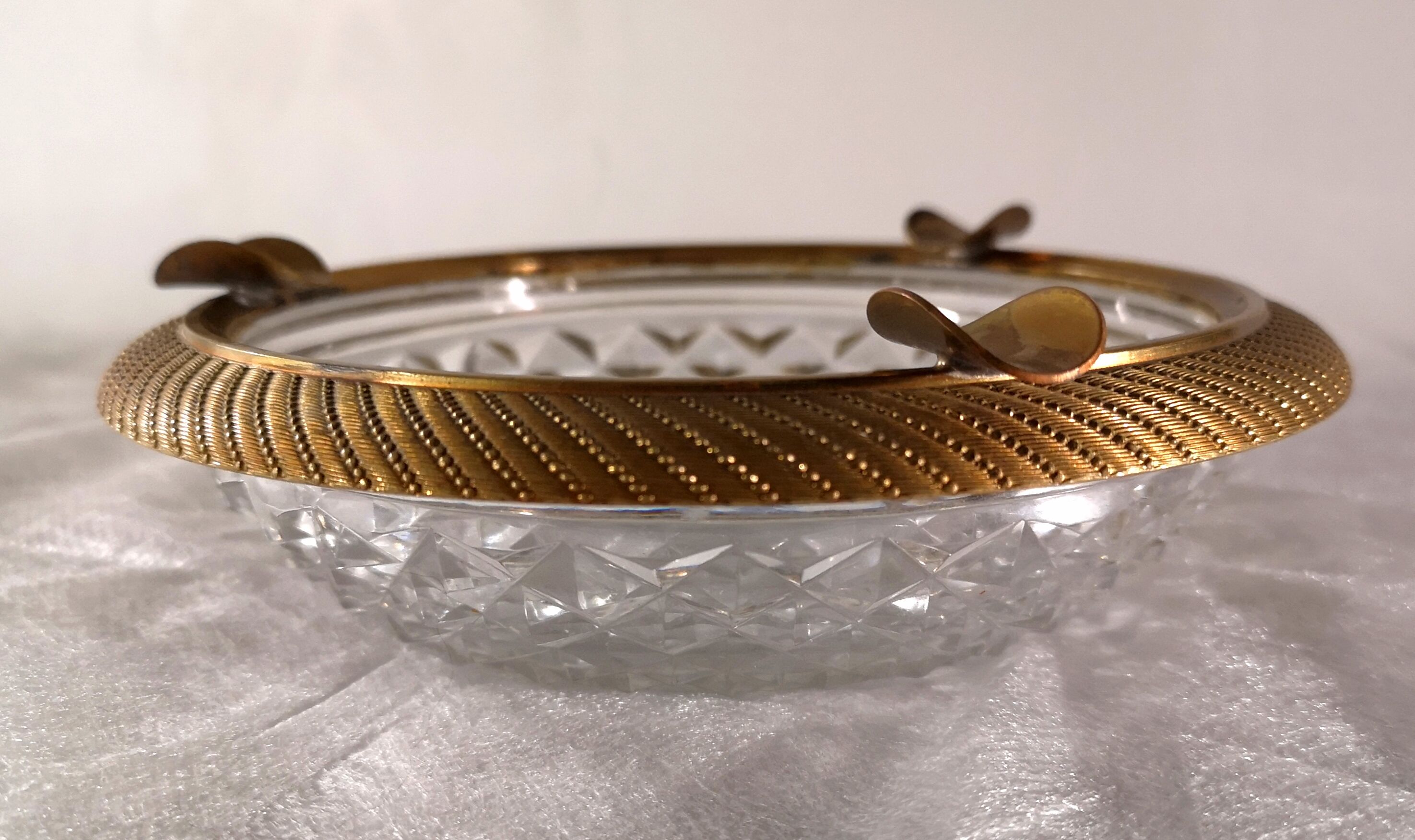 Cut glass and brass ashtray