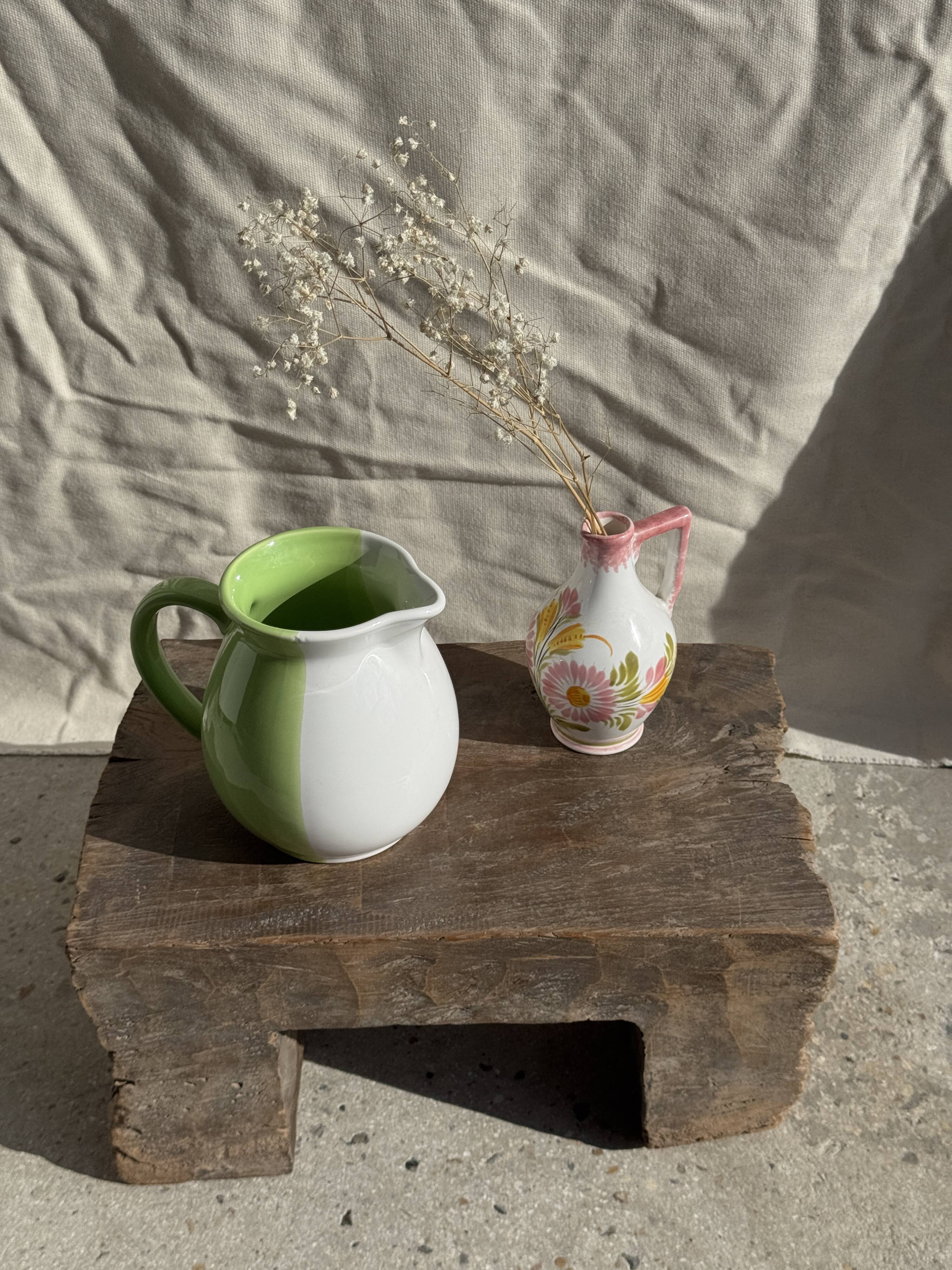 Mini vase with stylised flowers in green and yellow roses, H15.5.