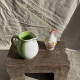 Mini vase with stylised flowers in green and yellow roses, H15.5.