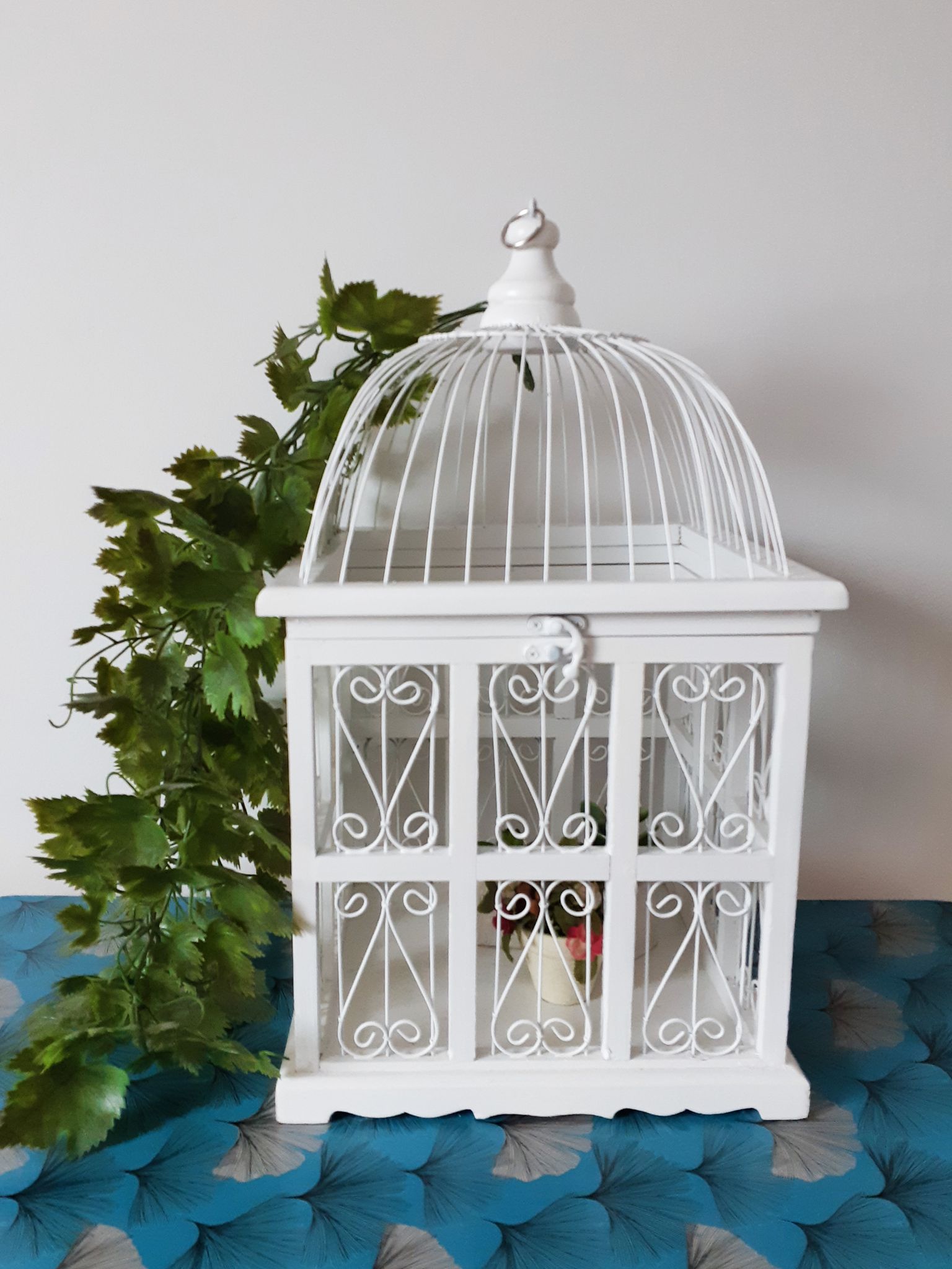 Vintage white cage for wood and metal decoration