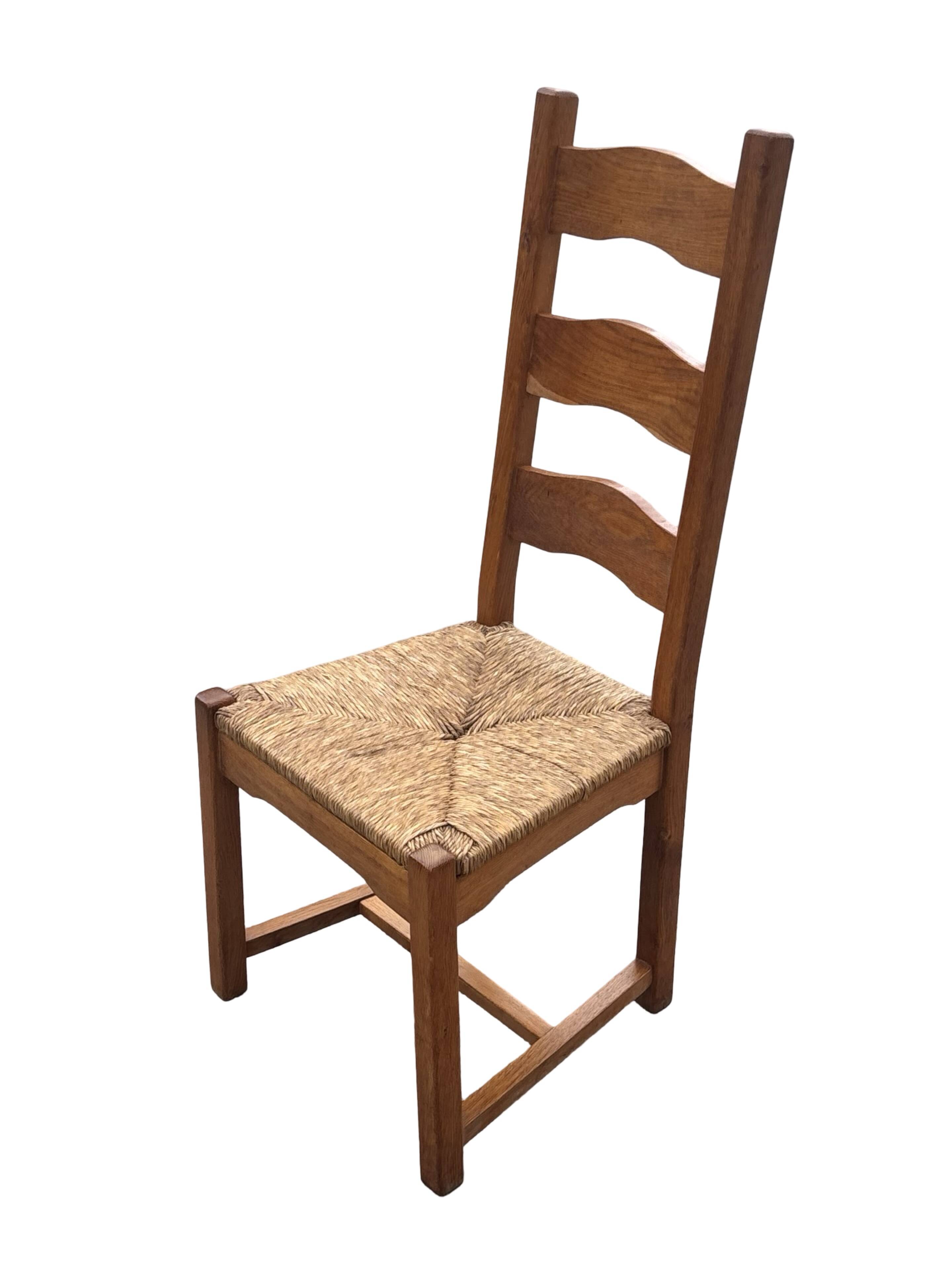 Vintage Set of 4 dining chairs oak and wicker 70's design high back