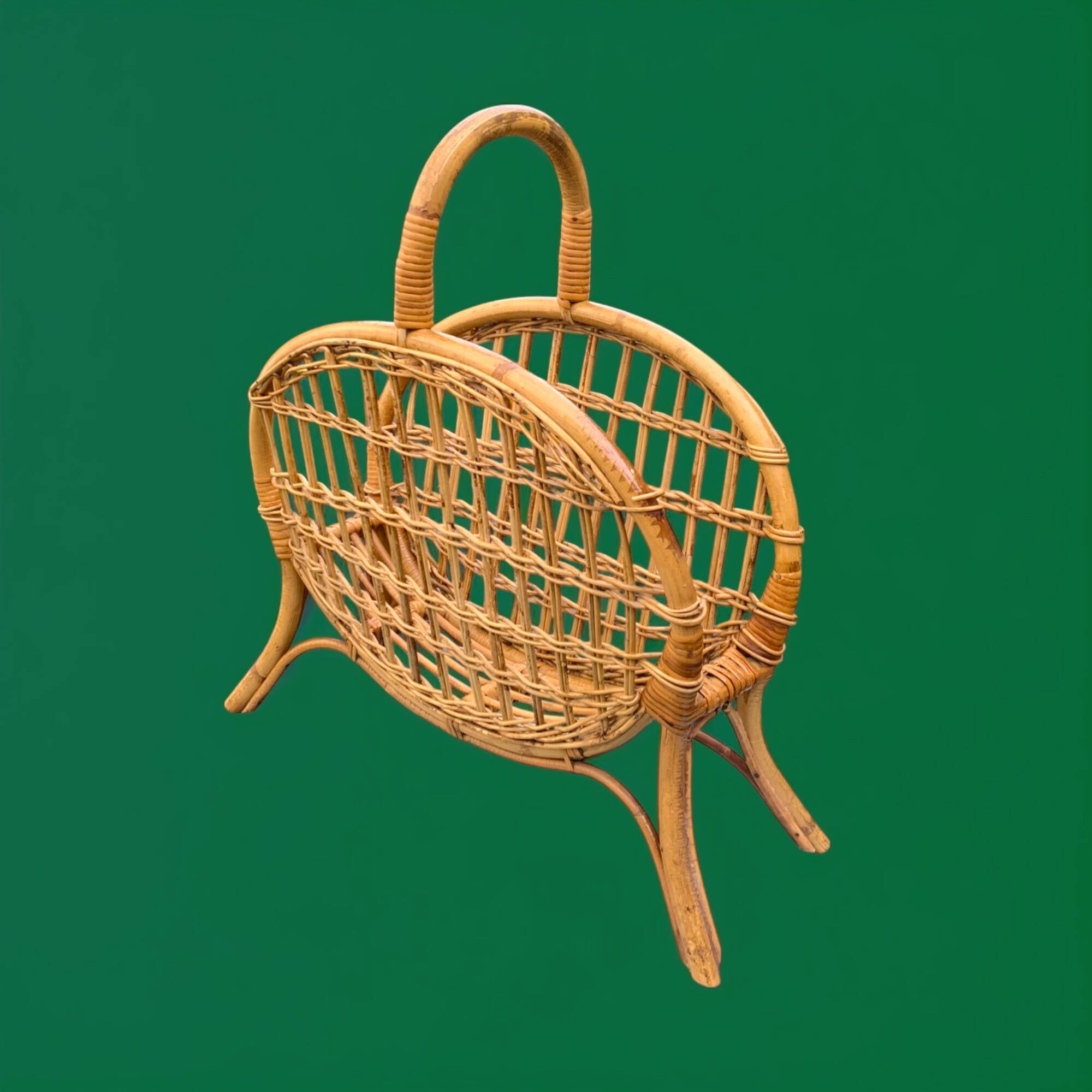Vintage bamboo and wicker magazine rack
