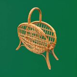 Vintage bamboo and wicker magazine rack