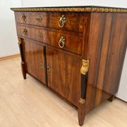 Biedermeier Chest in Walnut Veneer, Cherry, Gold Leaf & Brass, Austria, 1815