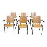 Lot de 6 fauteuils école dossier haut bois pieds gris anthracite Pays-Bas