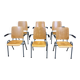 Set of 6 school armchairs with high wooden backs and anthracite grey legs, Netherlands