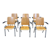 Lot de 6 fauteuils école dossier haut bois pieds gris anthracite Pays-Bas