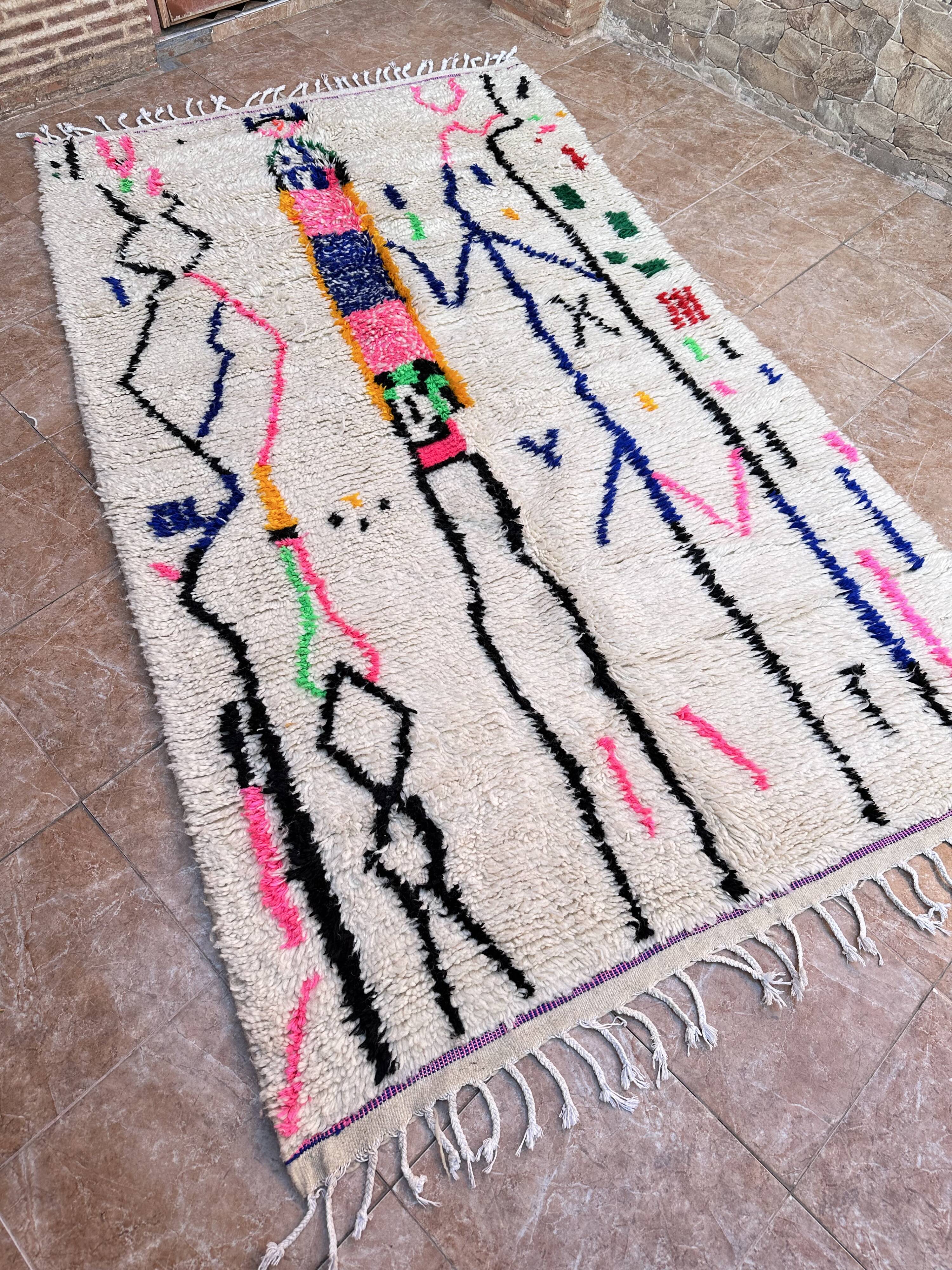 Handmade Berber wool rug: Moroccan Azilal style, colorful pattern