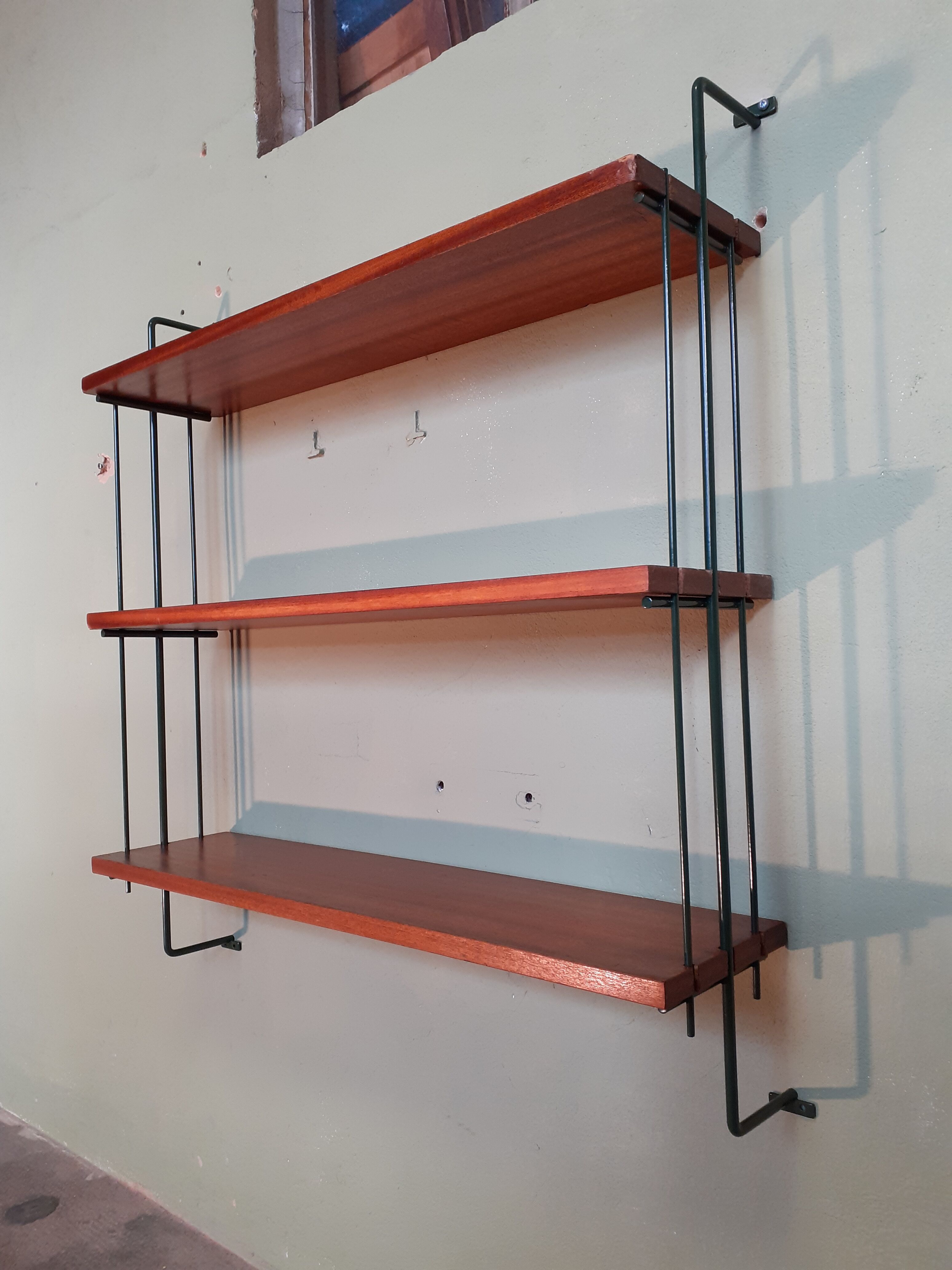 Wall shelf, khaki green and teak